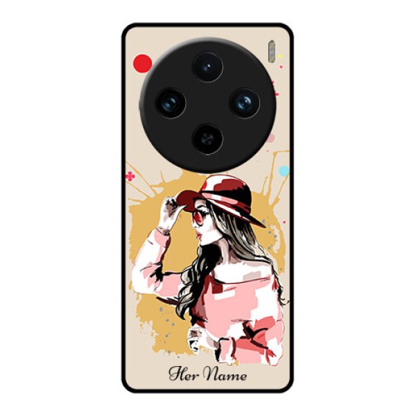 Vivo X100 Pro 5G Custom Glass Phone Case - Women With Pink Hat Design