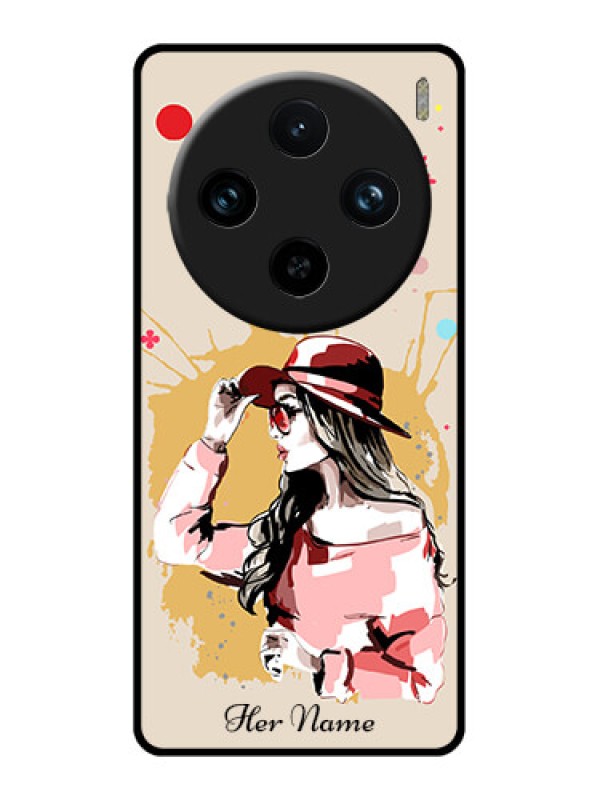 Custom Vivo X100 Pro 5G Custom Glass Phone Case - Women With Pink Hat Design