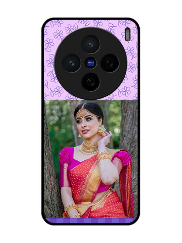 Custom Vivo X200 5G Custom Glass Phone CasePurple Floral Design