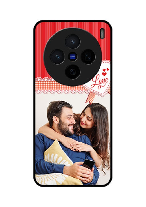 Vivo X200 5G Custom Glass Phone CaseRed Love Pattern Design