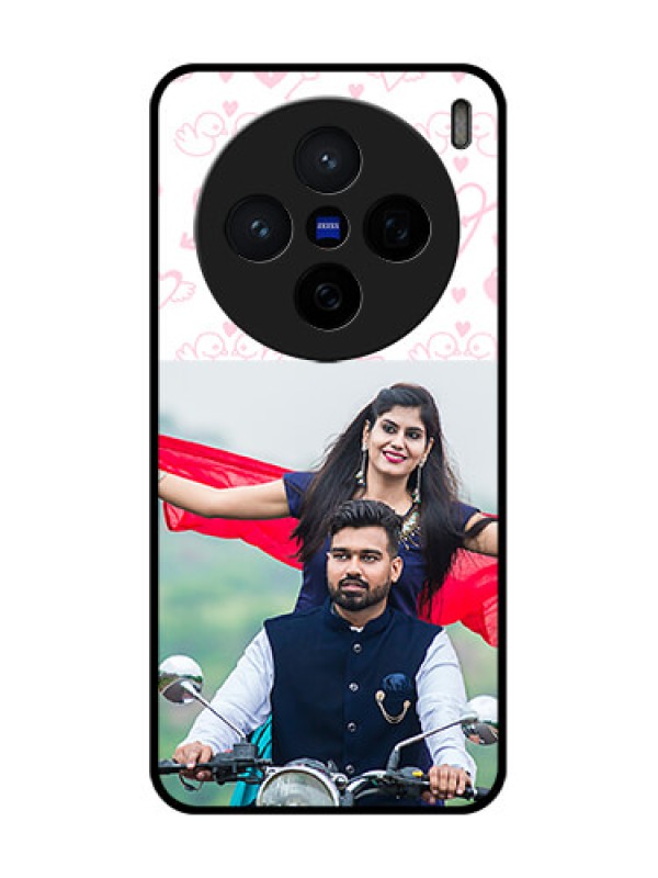 Custom Vivo X200 5G Custom Glass Phone CasePink Flying Heart Design