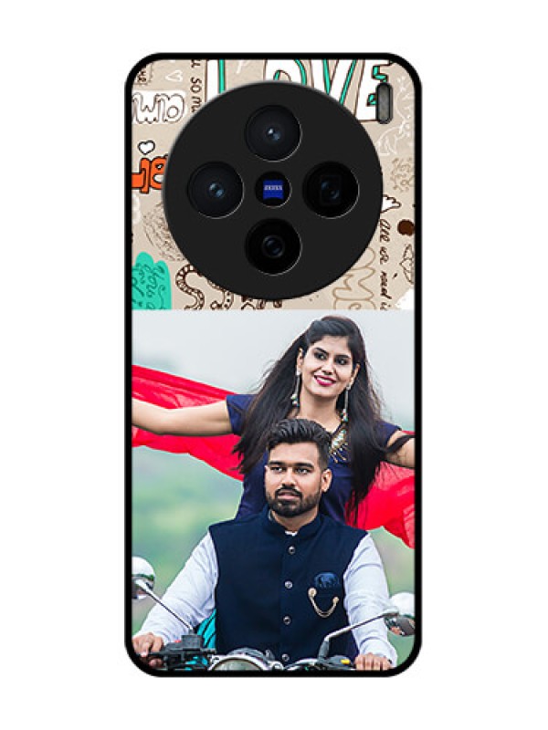 Custom Vivo X200 5G Custom Glass Phone CaseLove Doodle Pattern