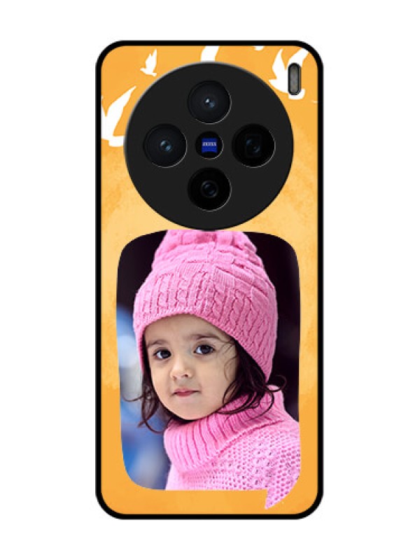 Custom Vivo X200 5G Custom Glass Phone CaseWater Color Design With Bird Icons