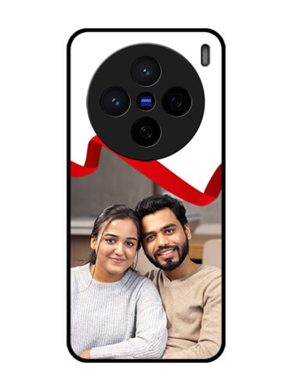 Custom Vivo X200 5G Custom Glass Phone CaseRed Ribbon Frame Design