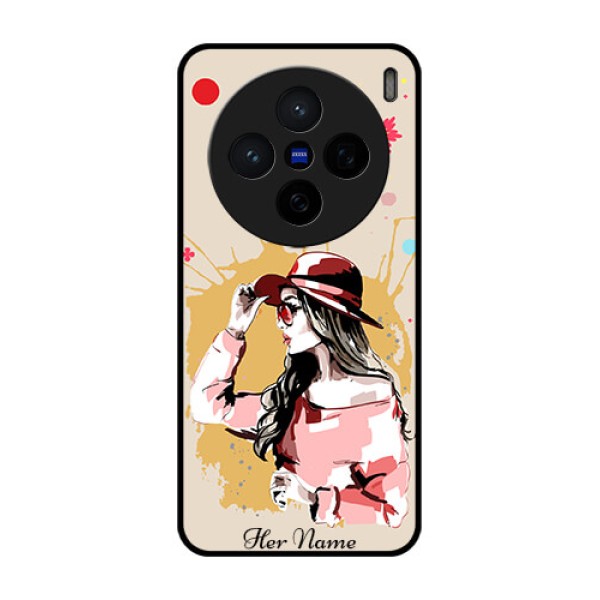 Vivo X200 5G Custom Glass Phone CaseWomen With Pink Hat Design