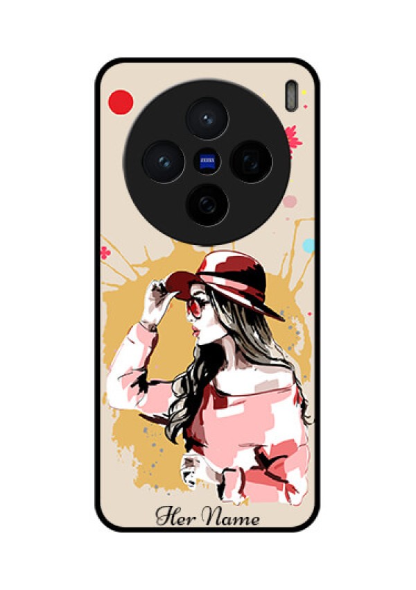 Vivo X200 5G Custom Glass Phone CaseWomen With Pink Hat Design