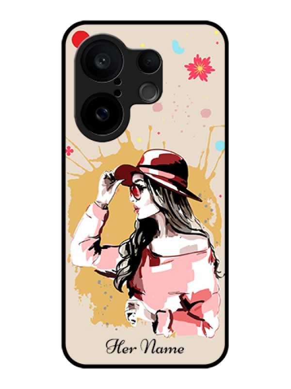 Custom Vivo X200 FE 5G Custom Glass Phone Case - Women With Pink Hat Design