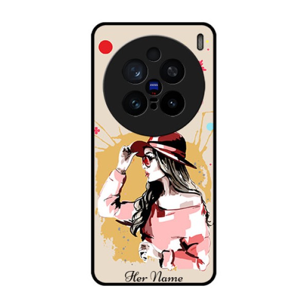 Vivo X200 Pro 5G Custom Glass Phone CaseWomen With Pink Hat Design