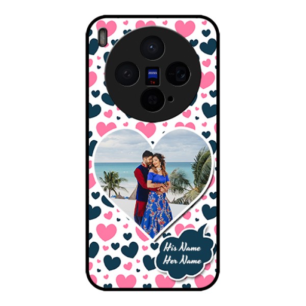 Vivo X300 5G Custom Glass Phone Case - Pink & Blue Heart Design