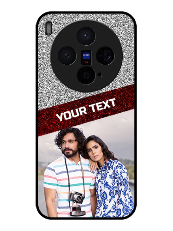 Custom Vivo X300 5G Custom Glass Phone Case - Image Holder With Glitter Strip Design