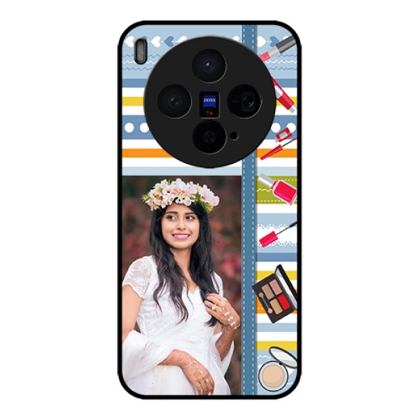 Vivo X300 5G Custom Glass Phone Case - Makeup Icons Design