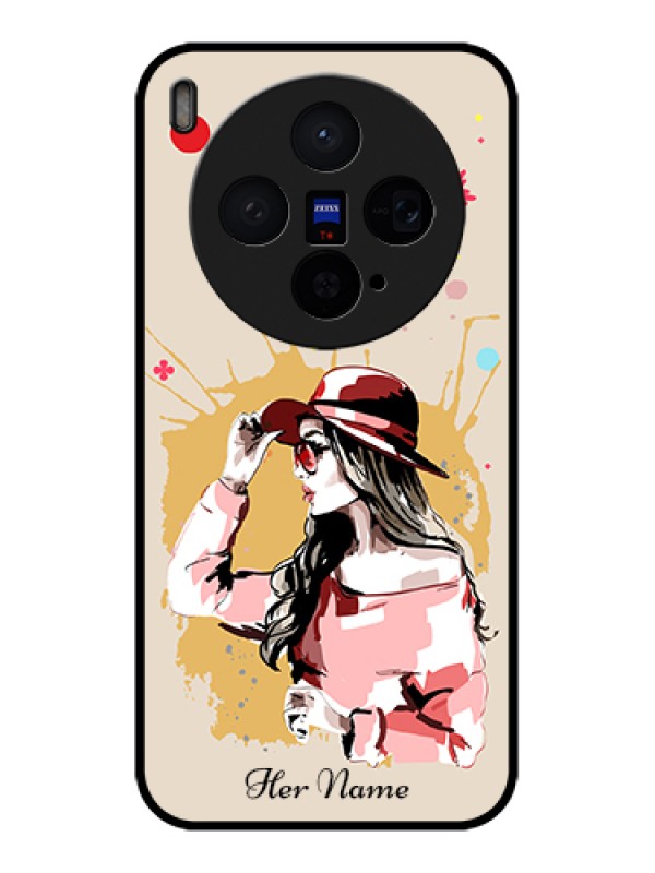 Custom Vivo X300 5G Custom Glass Phone Case - Women With Pink Hat Design