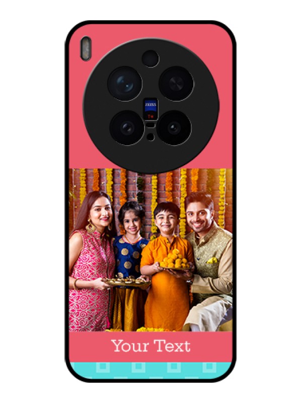 Custom Vivo X300 Pro 5G Custom Glass Phone Case - Peach & Blue Color Design