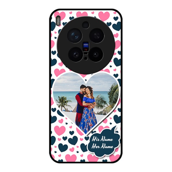 Vivo X300 Pro 5G Custom Glass Phone Case - Pink & Blue Heart Design
