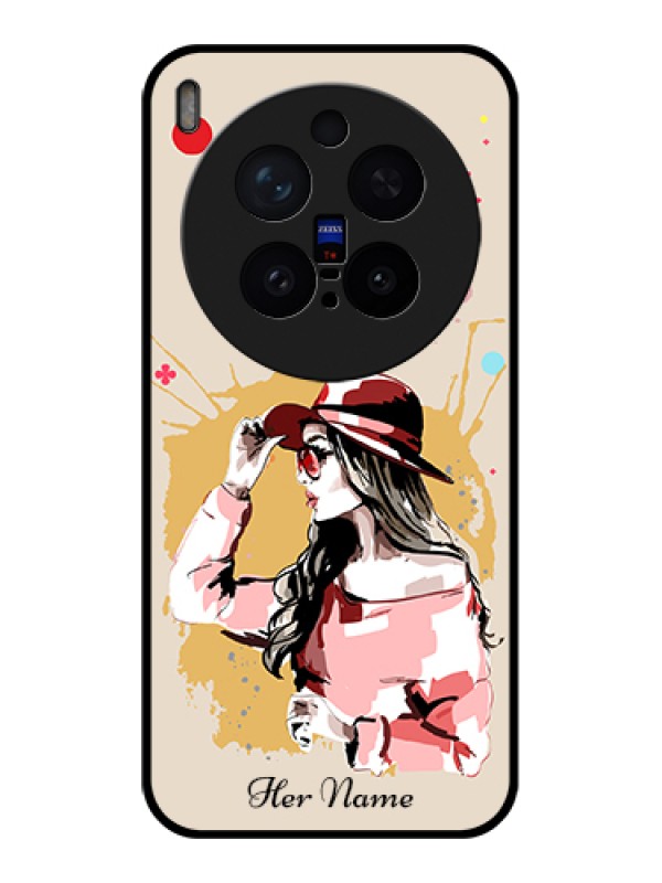 Custom Vivo X300 Pro 5G Custom Glass Phone Case - Women With Pink Hat Design