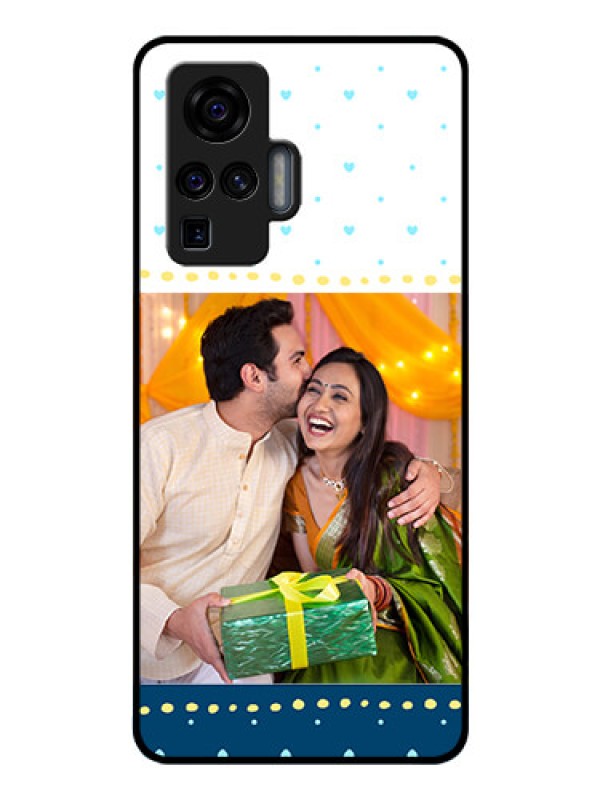 Custom Vivo X50 Pro 5G Personalized Glass Phone Case - White and Blue Abstract Design