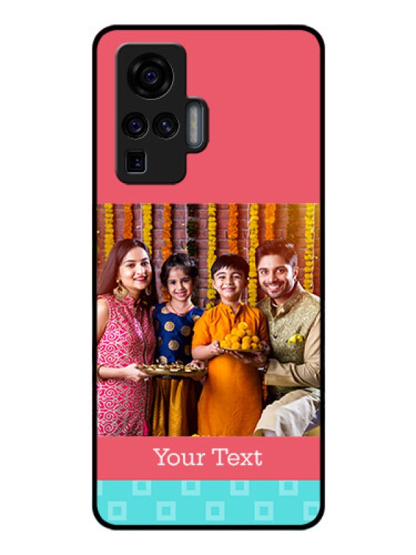 Custom Vivo X50 Pro 5G Personalized Glass Phone Case - Peach & Blue Color Design