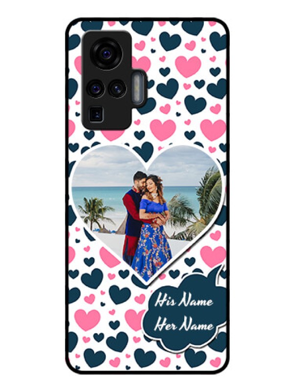 Custom Vivo X50 Pro 5G Custom Glass Phone Case - Pink & Blue Heart Design