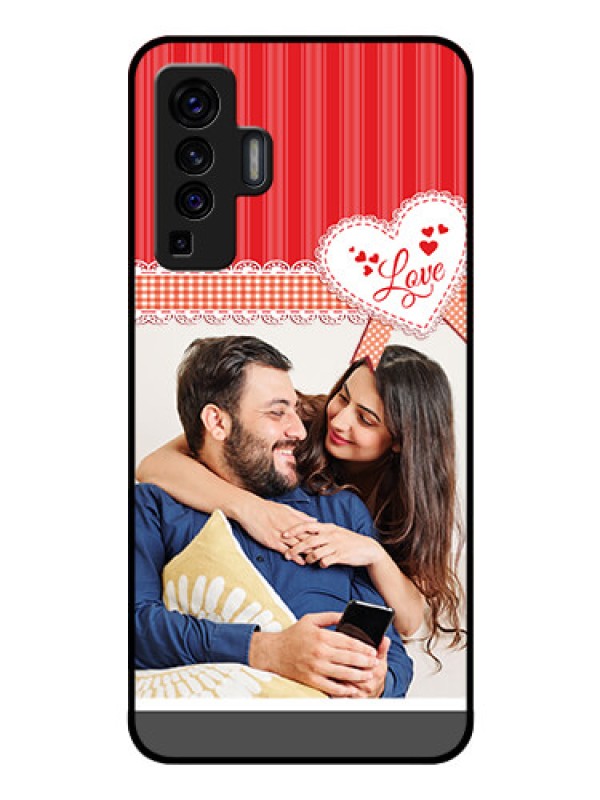Custom Vivo X50 Custom Glass Mobile Case - Red Love Pattern Design