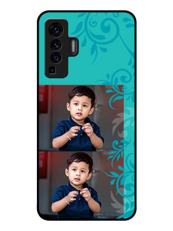 Custom Vivo X50 Personalized Glass Phone Case - with Photo and Green Floral Design 