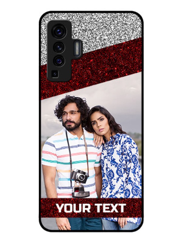 Custom Vivo X50 Personalized Glass Phone Case - Image Holder with Glitter Strip Design
