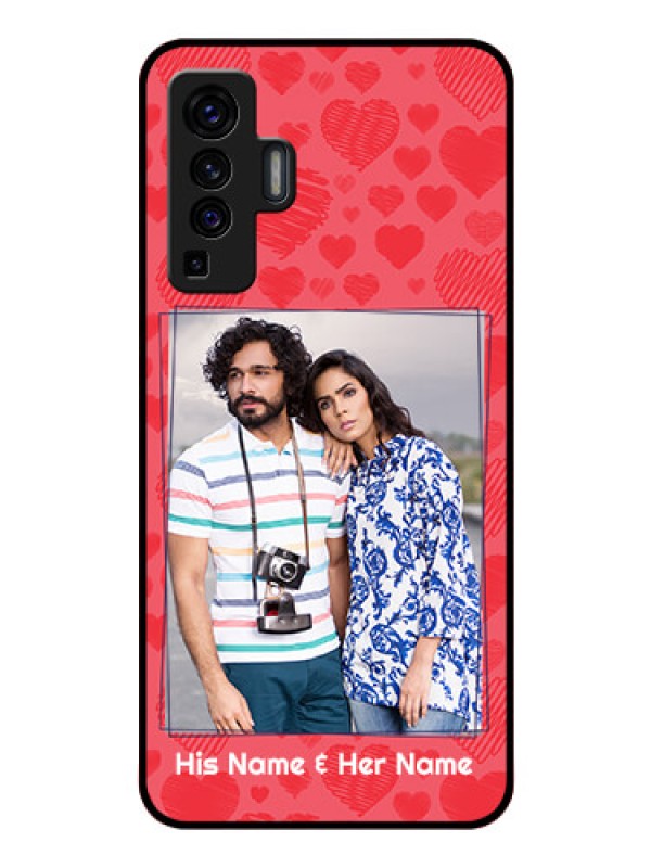 Custom Vivo X50 Photo Printing on Glass Case - with Red Heart Symbols Design