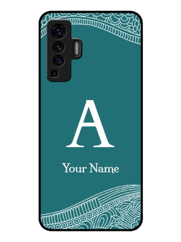 Custom Vivo X50 Personalized Glass Phone Case - line art pattern with custom name Design