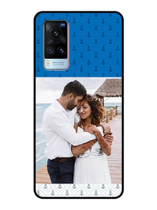 Custom Vivo X60 Photo Printing on Glass Case - Blue Anchors Design