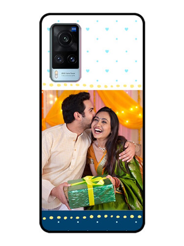 Custom Vivo X60 Personalized Glass Phone Case - White and Blue Abstract Design