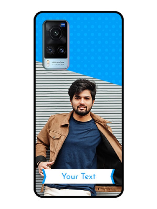Custom Vivo X60 Photo Printing on Glass Case - Simple Blue Color Design
