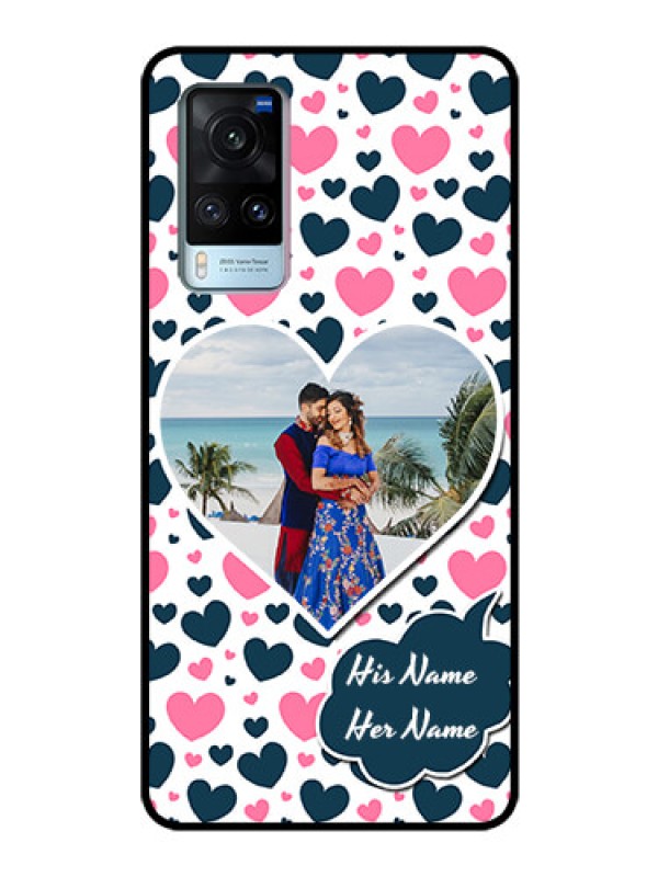 Custom Vivo X60 Custom Glass Phone Case - Pink & Blue Heart Design
