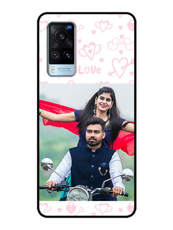 Custom Vivo X60 Custom Glass Mobile Case - Pink Flying Heart Design