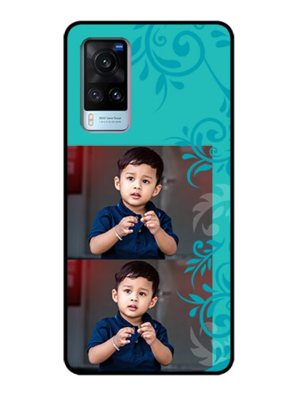 Custom Vivo X60 Personalized Glass Phone Case - with Photo and Green Floral Design 