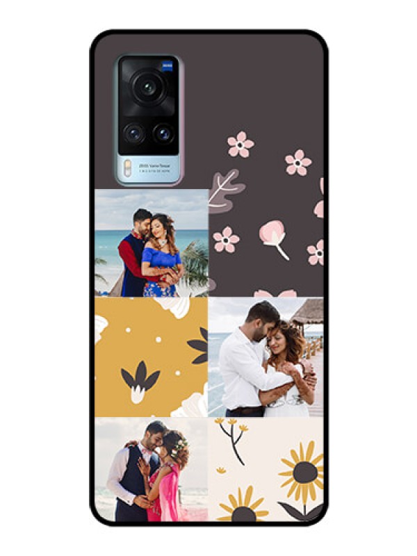 Custom Vivo X60 Photo Printing on Glass Case - 3 Images with Floral Design