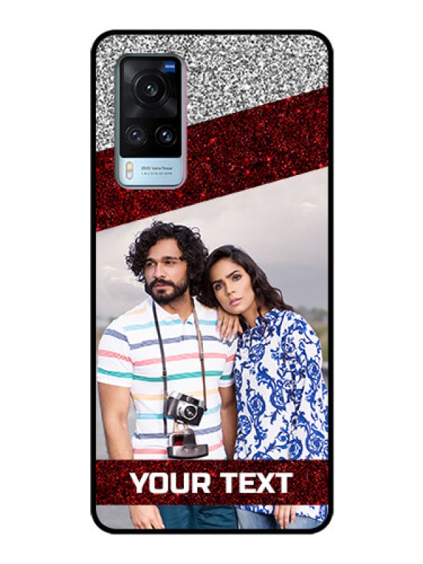 Custom Vivo X60 Personalized Glass Phone Case - Image Holder with Glitter Strip Design
