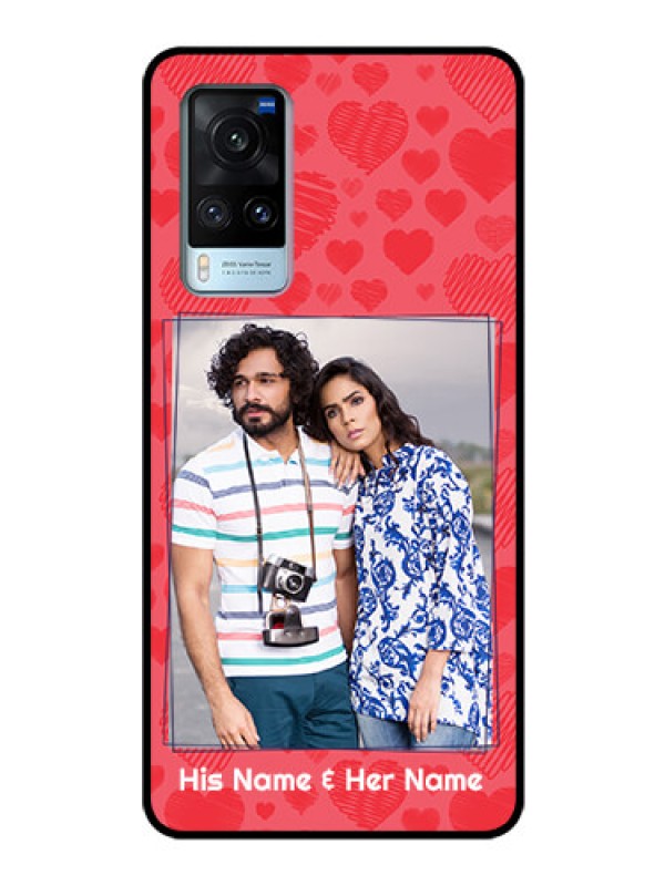 Custom Vivo X60 Photo Printing on Glass Case - with Red Heart Symbols Design