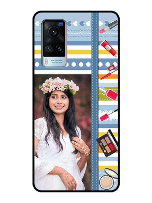 Custom Vivo X60 Personalized Glass Phone Case - Makeup Icons Design