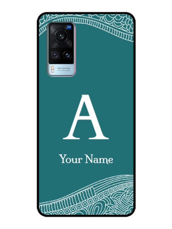 Custom Vivo X60 5G Personalized Glass Phone Case - line art pattern with custom name Design