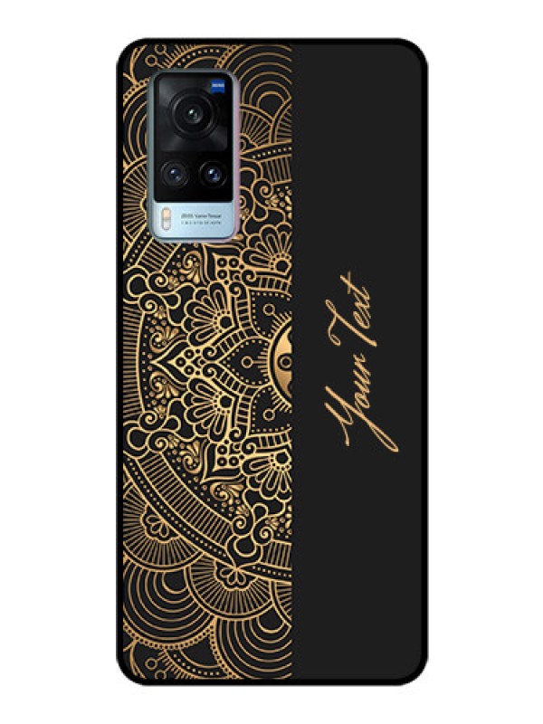 Custom Vivo X60 5G Photo Printing on Glass Case - Mandala art with custom text Design
