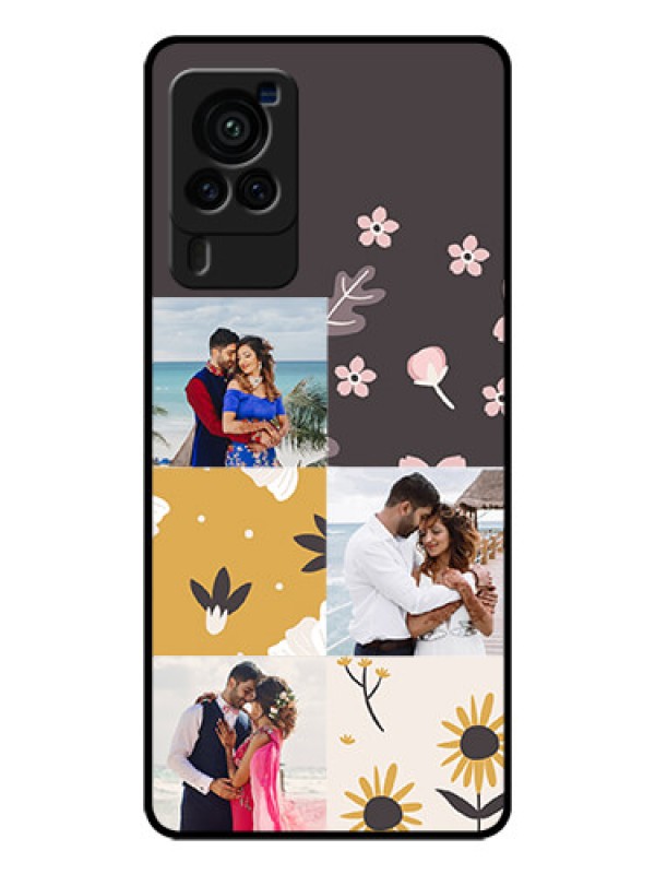 Custom Vivo X60 Pro 5G Photo Printing on Glass Case - 3 Images with Floral Design