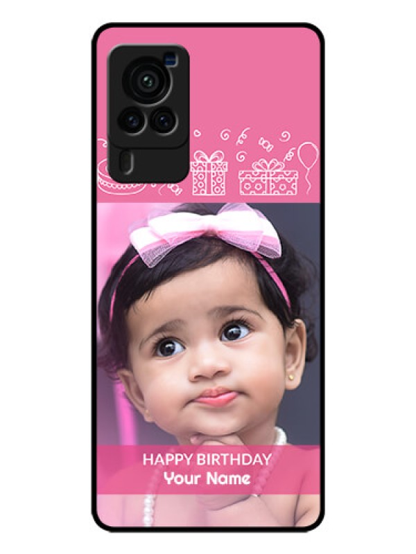 Custom Vivo X60 Pro 5G Photo Printing on Glass Case - with Birthday Line Art Design