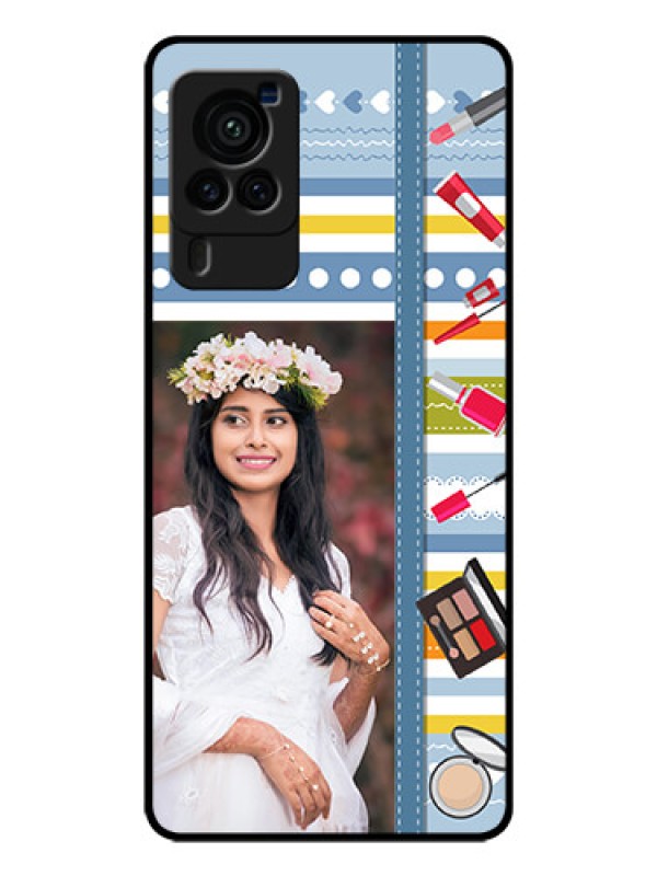 Custom Vivo X60 Pro 5G Personalized Glass Phone Case - Makeup Icons Design
