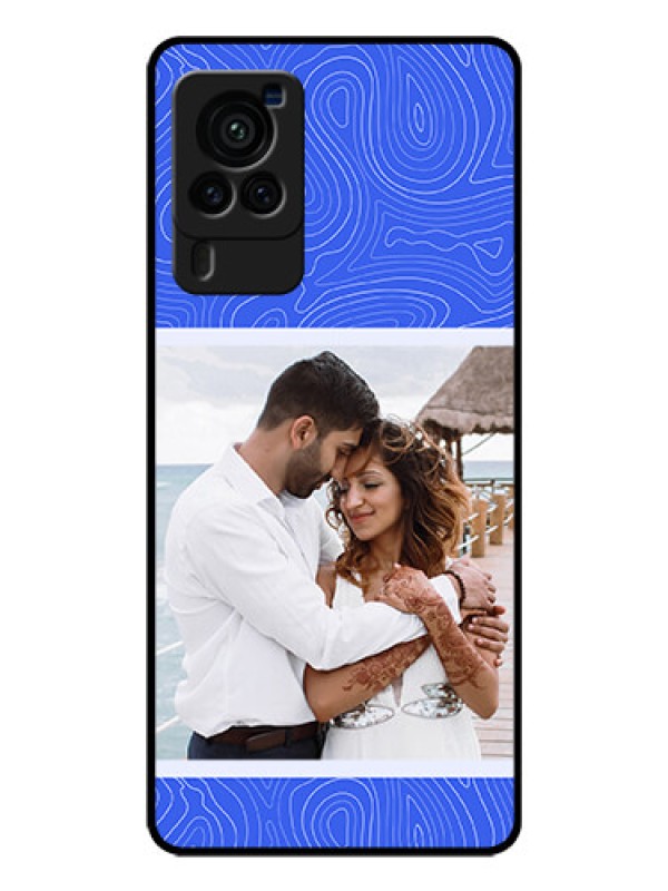 Custom Vivo X60 Pro 5G Custom Glass Mobile Case - Curved line art with blue and white Design