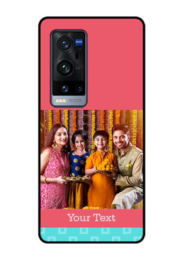 Vivo X60 Pro Plus 5G Personalized Glass Phone Case - Peach & Blue Color Design