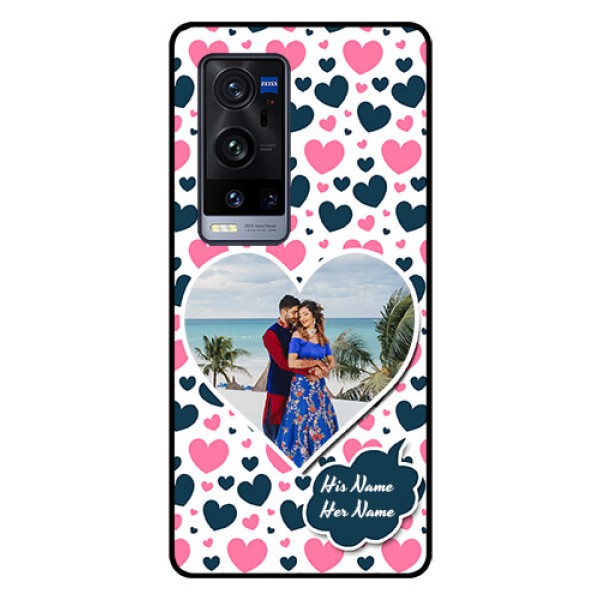 Vivo X60 Pro Plus 5G Custom Glass Phone Case - Pink & Blue Heart Design