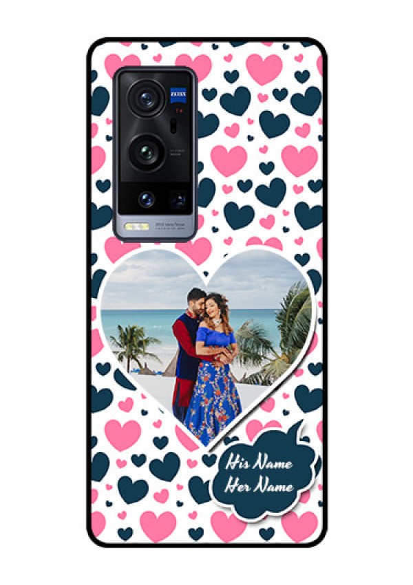 Vivo X60 Pro Plus 5G Custom Glass Phone Case - Pink & Blue Heart Design
