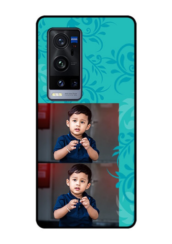 Vivo X60 Pro Plus 5G Personalized Glass Phone Case - with Photo and Green Floral Design 