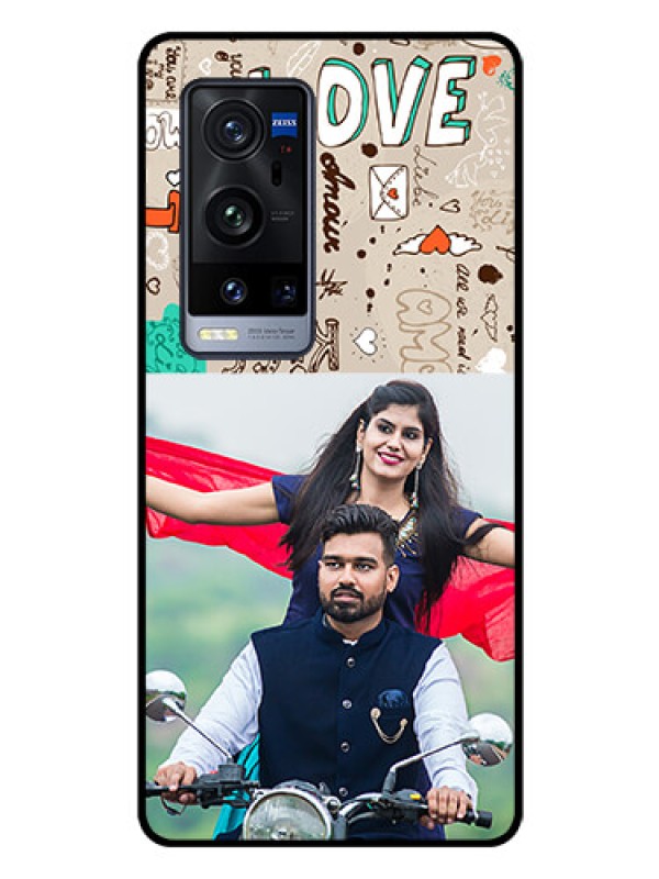 Custom Vivo X60 Pro Plus 5G Custom Glass Phone Case - Love Doodle Pattern 