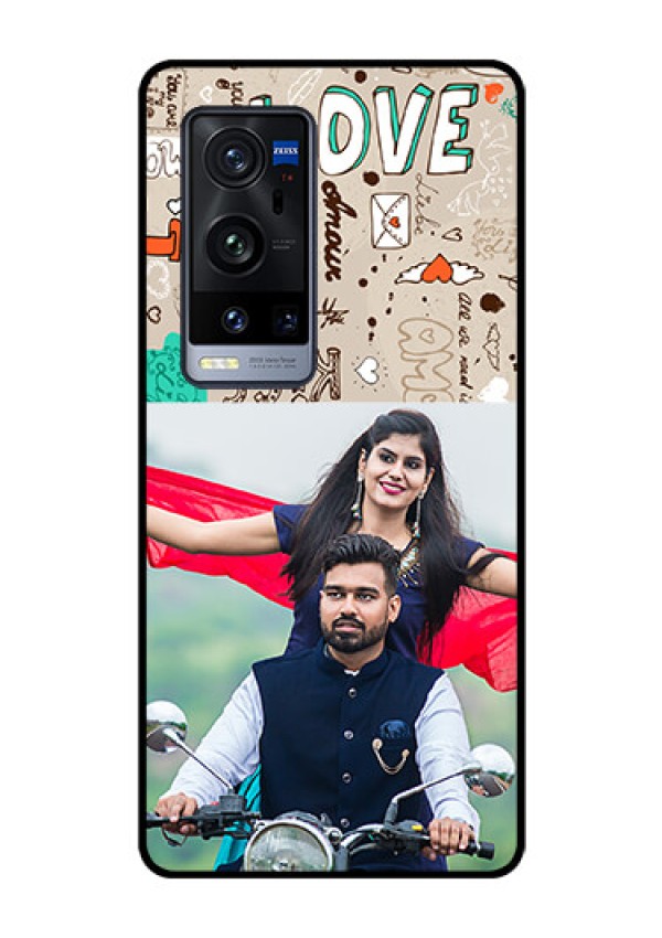 Vivo X60 Pro Plus 5G Custom Glass Phone Case - Love Doodle Pattern 