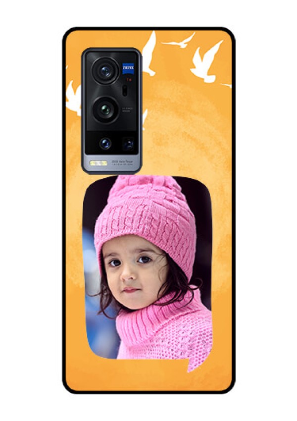 Vivo X60 Pro Plus 5G Personalized Glass Phone Case - Water Color Design with Bird Icons